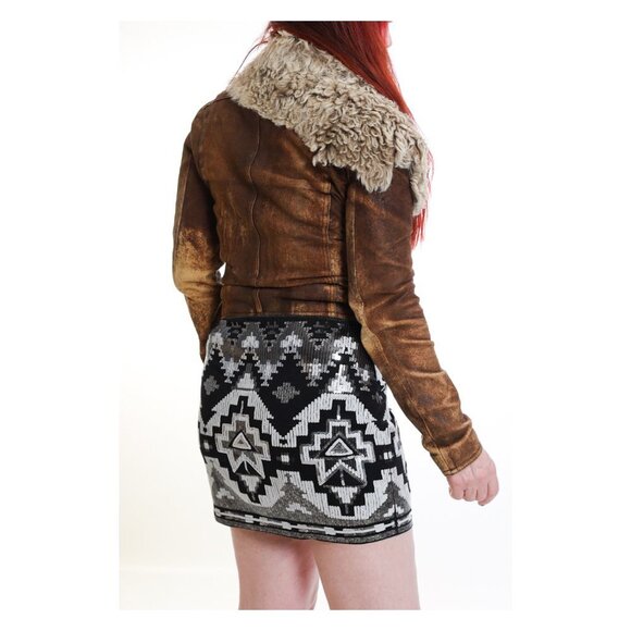 PLEIN SUD Brown Hook & Loop Detail Real Fur Distressed Leather Jacket - Picture 7 of 15